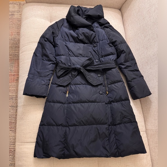 Made in Japan Luxury Navy Puffer Down Coat with Belt - Italian Fabric - Size XS - Picture 3 of 11